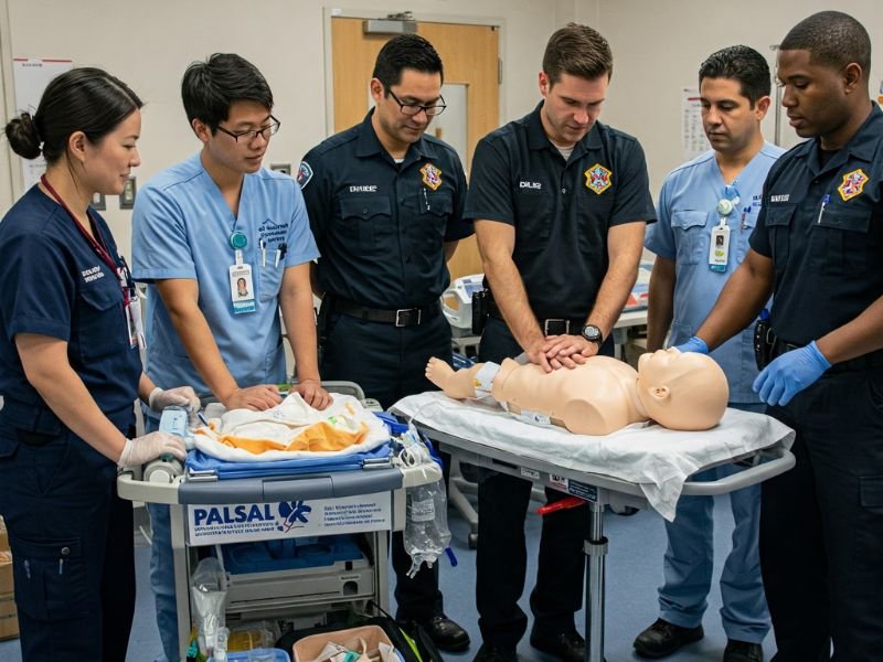 First responders taking CPR class onsite from Heart Heroes Academy CPR Training